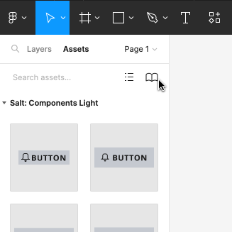 Screenshot of Figma's assets panel displaying the "Salt: Components Light" library